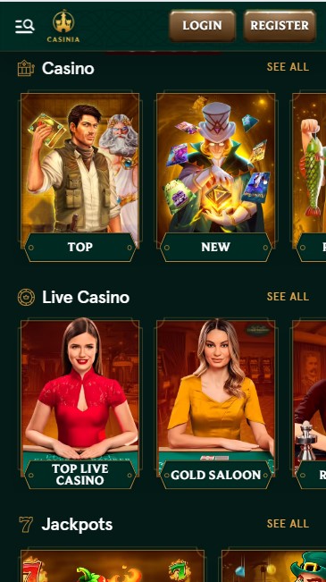 mobiel screenshot van live casino's bij Casinia Casino