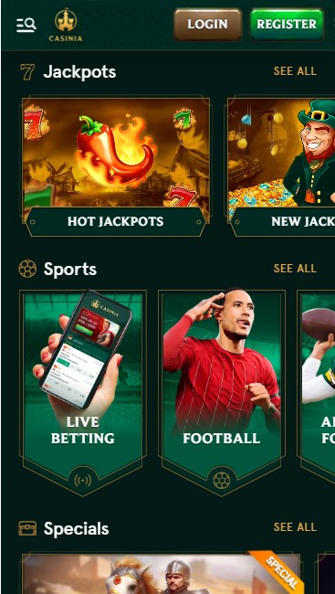 mobiele screenshot van sportweddenschappen bij Casinia Casino
