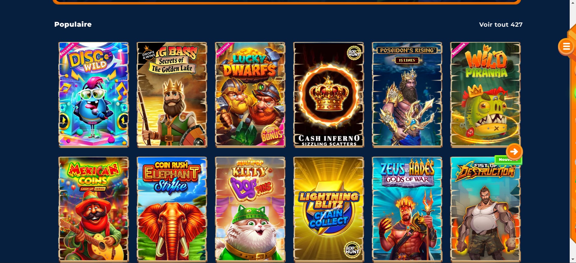 screenshot van populaire spellen bij Wazamba Casino