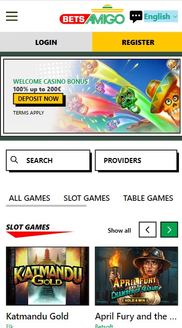 BetsAmigo casino screenshot mobiel beginscherm