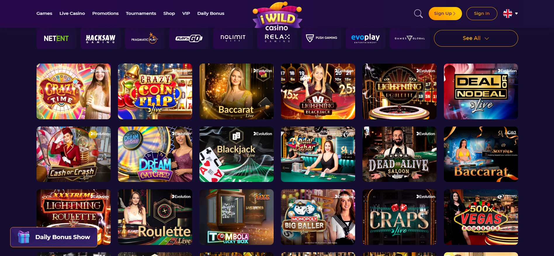 spelaanbiedingen van iWild Casino
