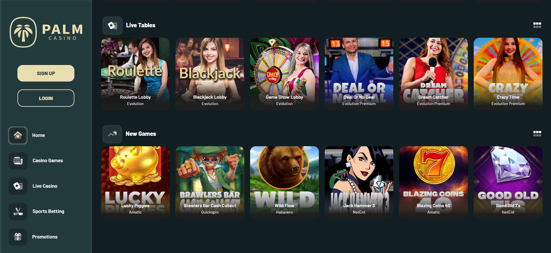 tafelspelopties van Palm Casino