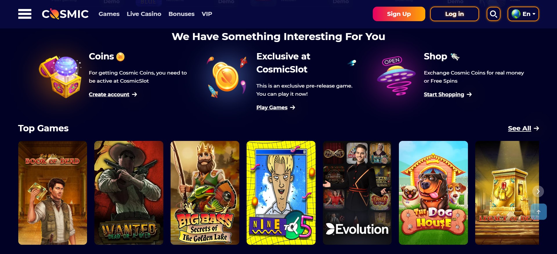 screenshot van topspellen bij cosmicslot casino