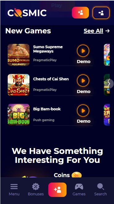 mobiele screenshot van nieuwe spellen bij cosmicslot casino