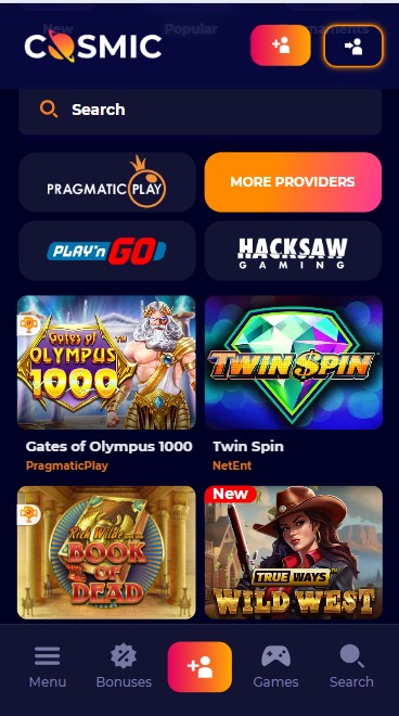 mobiele screenshot van gokkasten bij cosmicslot casino