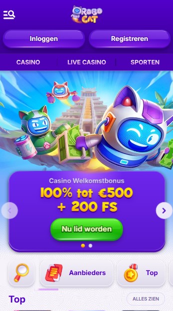 mobiele screenshot van de startpagina robocat