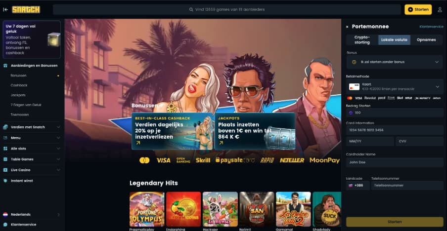 Betaalmethoden bij Snatch Casino