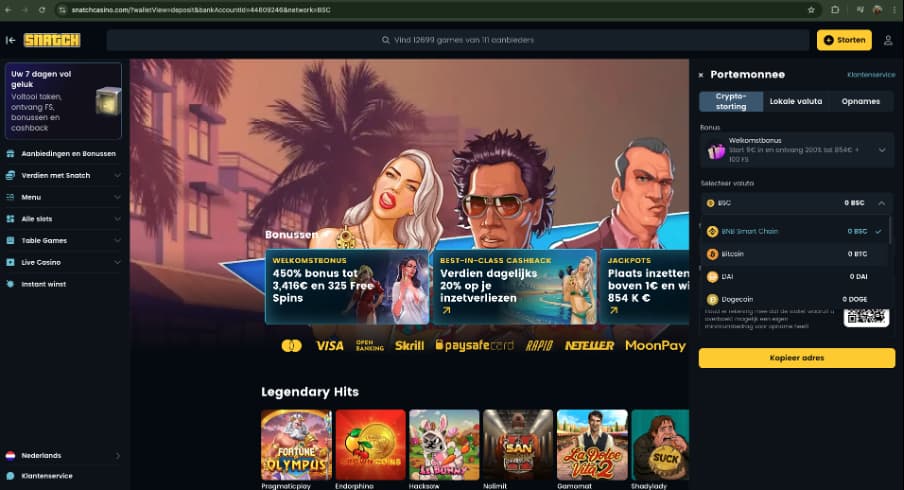 Crypto integratie bij Snatch Casino